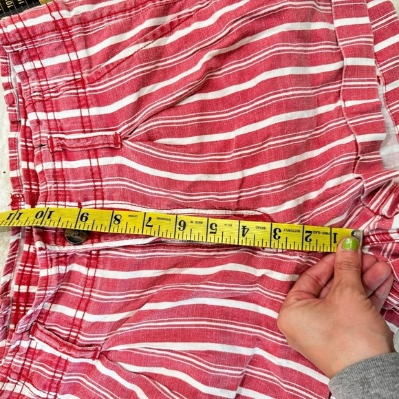 American Eagle 2 Red Striped Paperbag Linen Viscose Shorts - Picture 4 of 12